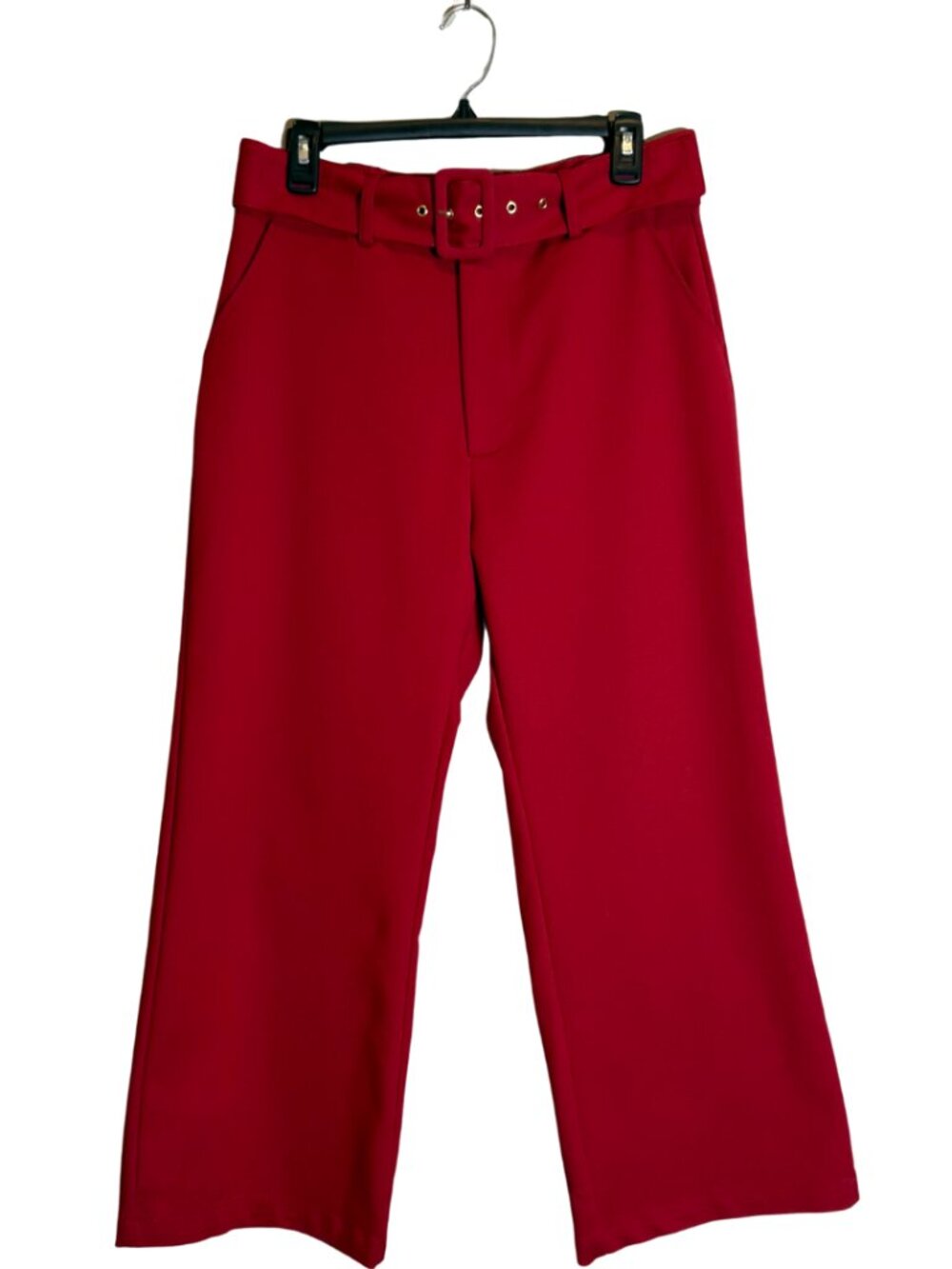 Show Me Your Mumu DJ Cropped Pants Womens Large Red Suiting Wide Leg Belted Boho - Picture 3 of 13